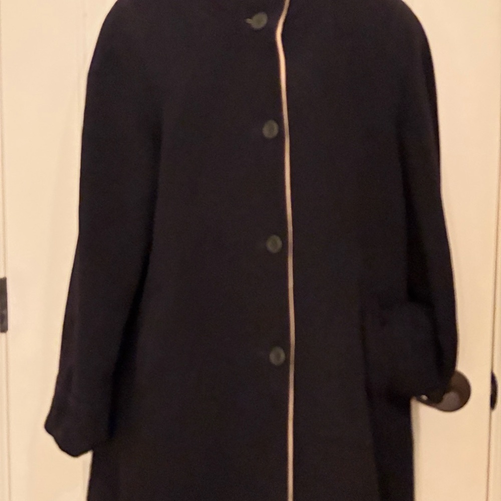 FORECASTER Vintage Wool Black Coat with tan Trim. Perfect condition.